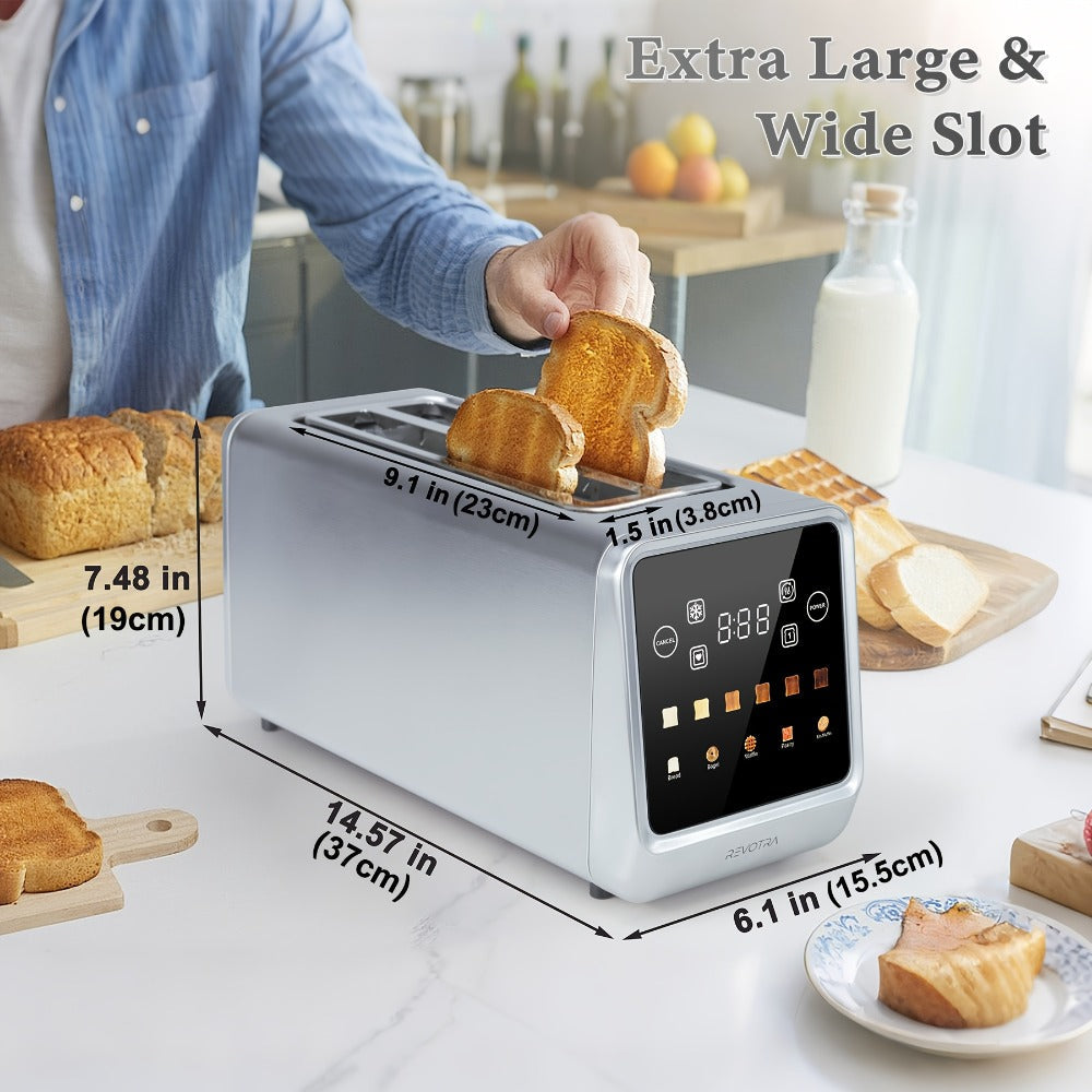 4-Slice Toaster Long Slot Stainless Steel – Touch Screen LED Display, 1.5" Wide Slots, Countdown Timer, Memory Function, Dual Control, 6 Shade Settings - product image 2