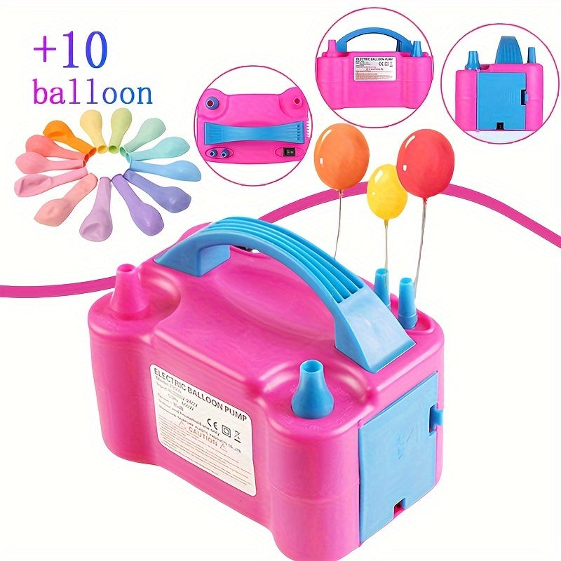 Electric Balloon Pump Double Nozzle 600W | Portable Fast Balloon Blower Inflator for Party Decoration, Birthday, Wedding & Events, 110V-120V, Multiple Colors with Optional Balloon Kit (Green, Rose Red, Pink, Blue, Orange)