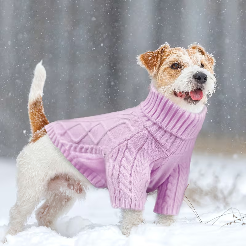 Dog Sweater Turtleneck Warm Knit Pullover with Soft Long Sleeves for Small Medium Breeds | Pink Violet Light Purple Light Green Greenish Yellow | All-Season - product image