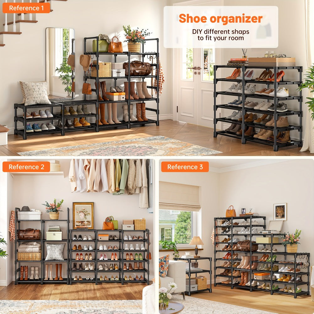 Large Metal Shoe Rack 4-Row 9-Tier Freestanding Shoe Organizer for Entryway Bedroom Hallway | 64-Pair Capacity Shoe Tower with Golden Tubes DIY Adjustable Shelves Space-Saving Vert - product image 7