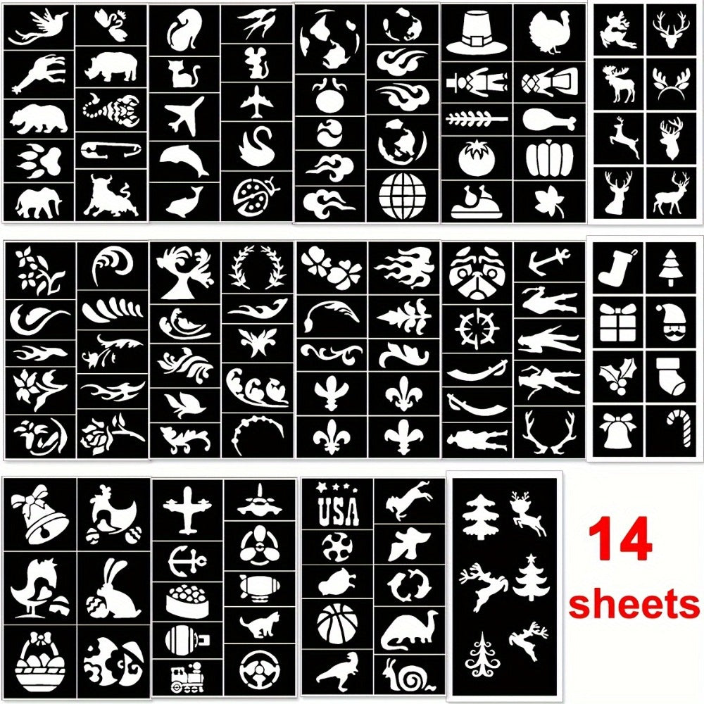 Glitter Tattoo Kit for Kids & Adults – 14 Stencil Sheets 6 Metallic Colors Skin-Safe Body Glue 2 Brushes Temporary Body Art Set for Birthday Parties Festivals Halloween Rave Costum - product image 6