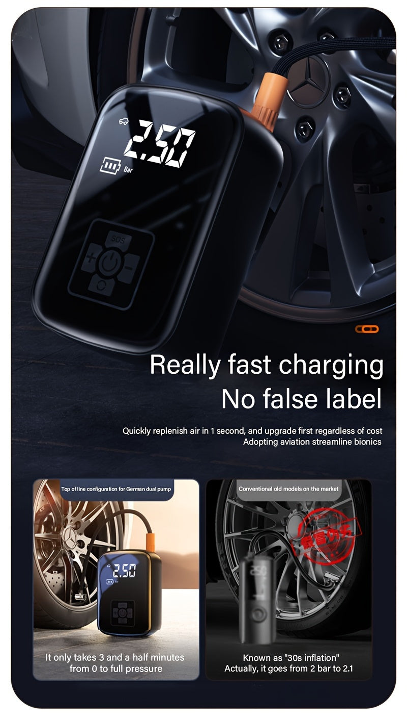 1pc Tire Inflator Portable Air Compressor, Fast Cordless Air Pump, Digital Display With Multi-function Nozzle Adapter and Long-lasting Lithium Battery For Car - product image 17