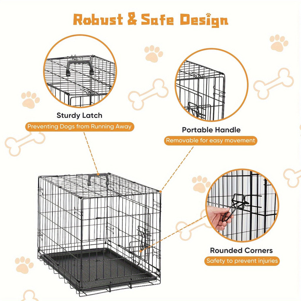 Folding Metal Wire Dog Cage with Leak-Proof Tray, Indoor Outdoor Travel Pet Kennel for Small Medium Large Dogs, 5 Sizes | Dog Crate with Divider Panel & Double - product image 5