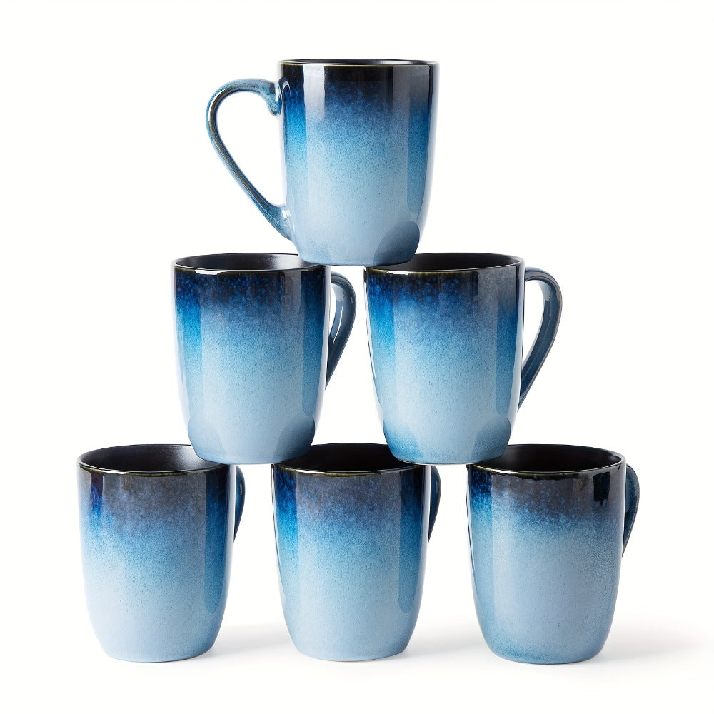 Gradient Blue Ceramic Mugs Set of 6 – 14 Oz Reaction Glaze Coffee Mugs – Durable Stain-Resistant Unique Design – Perfect for Coffee, Tea & Gifting at Weddings, Parties & Holidays - product image 3