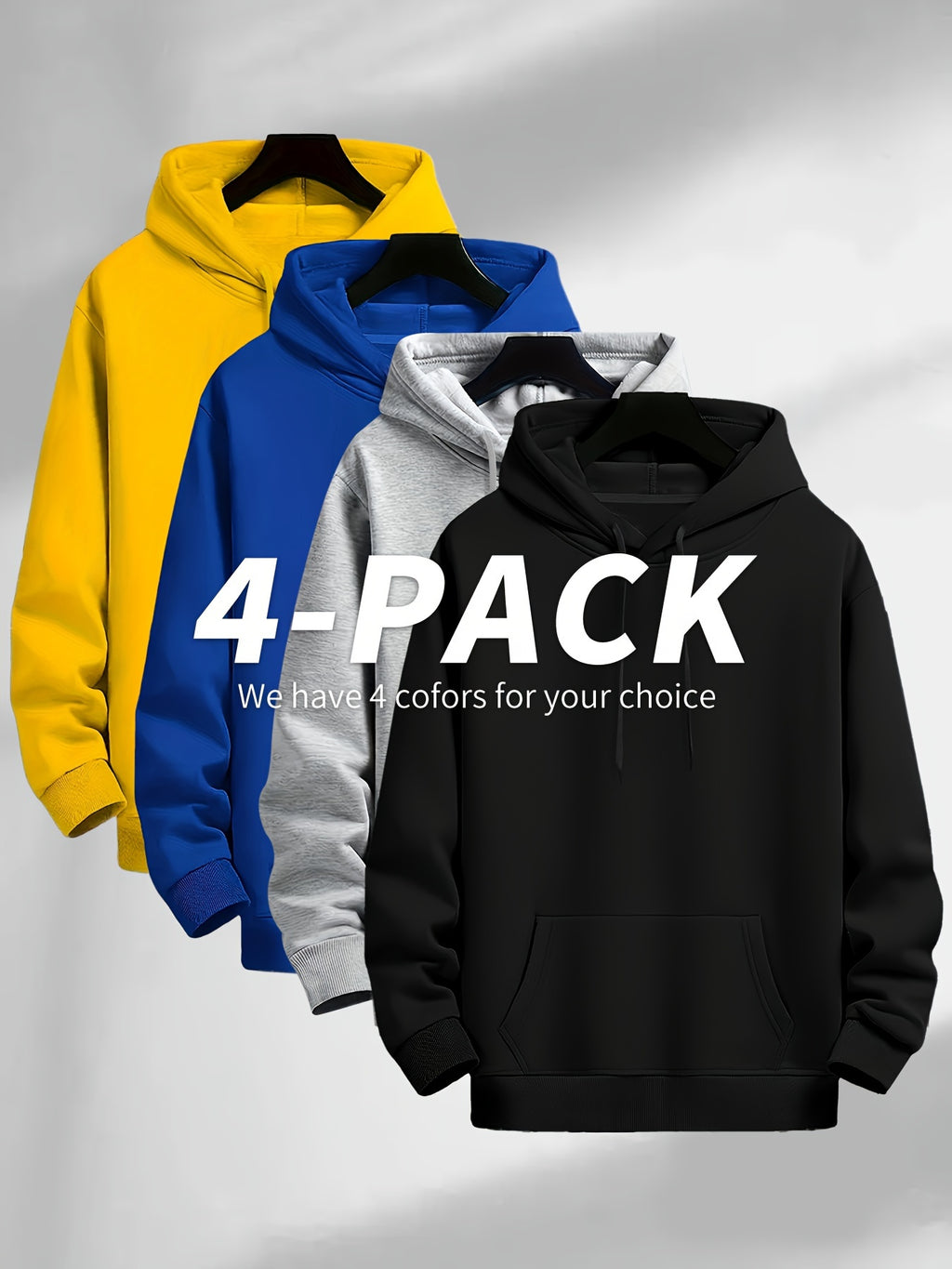 4 Simple Solid Color Hoodies with Kangaroo Pockets, Casual Hoodie for Men - product image 8