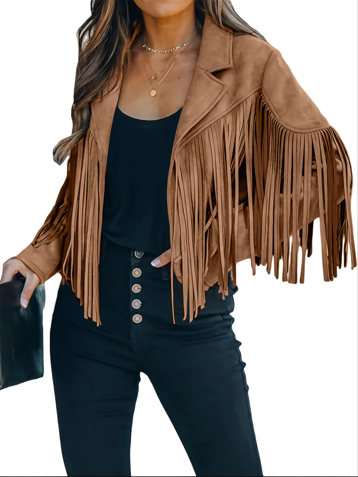 Women's Faux Fringe Jacket, Motorcycle Short Outerwear, 2026 Western Style Fashion Autumn/Winter Long Sleeve Denim Cardigan Jacket, Deer Velvet Faux Fringe - product image 33