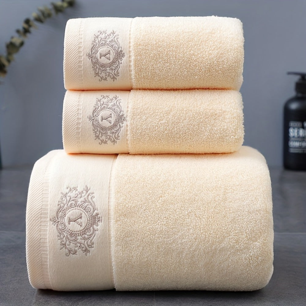 Embroidered Cotton Towel Set 3-Piece – 400g/㎡ Soft Absorbent Lint-Free Bath Towel Hand Towel Set for Home Spa Salon - product image 23