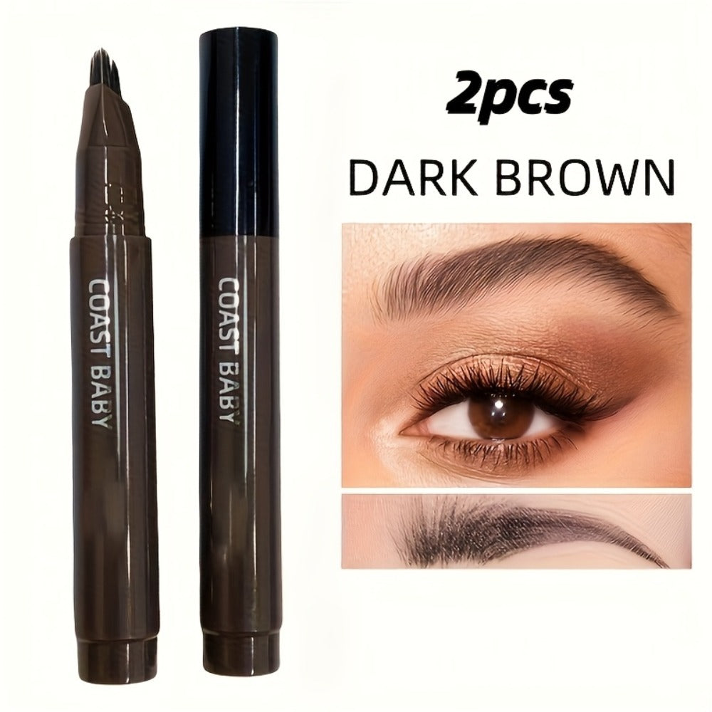 Eyebrow Pencil 2-Pack Multi-Fork Tip Waterproof — 4 Shades Natural Hair Stroke Effect Brow Pen Smudge-Proof Long-Lasting Microblading Look Hairline Filler for Sparse Brows Beginner - product image 5