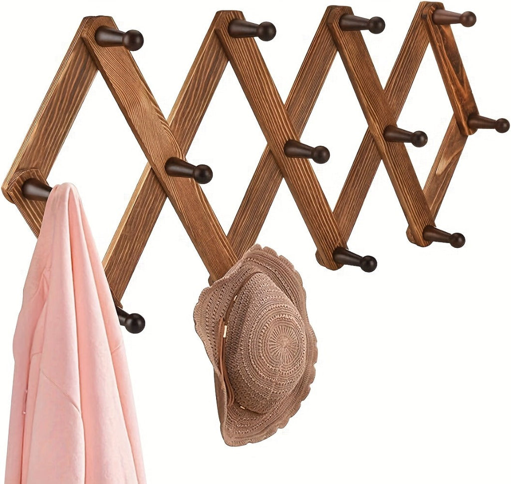 Wall Hat Rack Expandable Wood Accordion Hanger - 13 Hooks for Baseball Caps Coats Scarves Jewelry, Vintage Entryway Hallway Organizer - product image 8