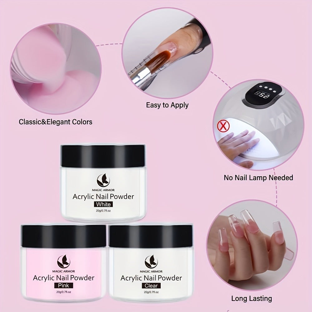 Acrylic Nail Kit for Beginners Nail Technicians with Professional Brush Tricolor Acrylic Powder Complete Starter Set for Practice Nail Extensions Salon Quality DIY Nails - product image 2