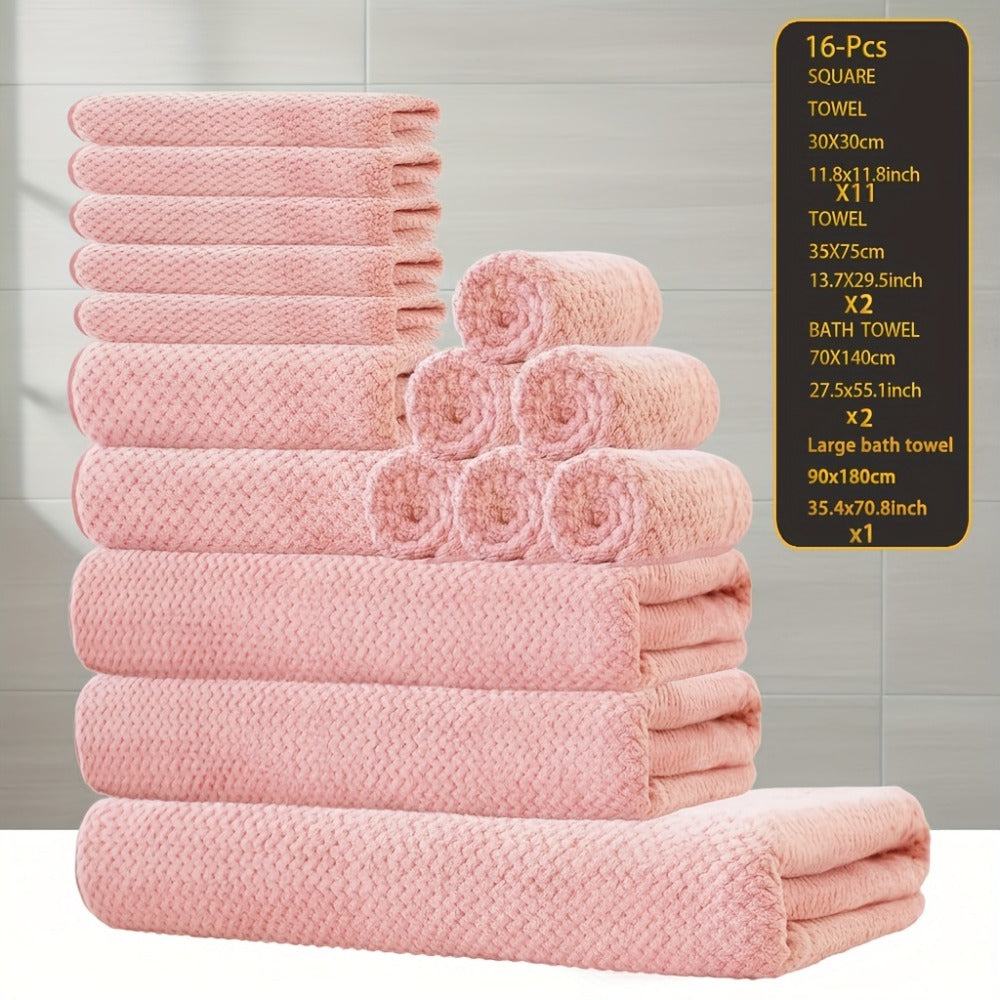 Coral Fleece Bath Towel Set 16 Piece 300GSM - Extra Large Bath Towel Washcloths Square Towels Soft Absorbent Quick Dry | 11 Colors | Hotel Home Travel Spa Gift Complete Bathroom To - product image 12
