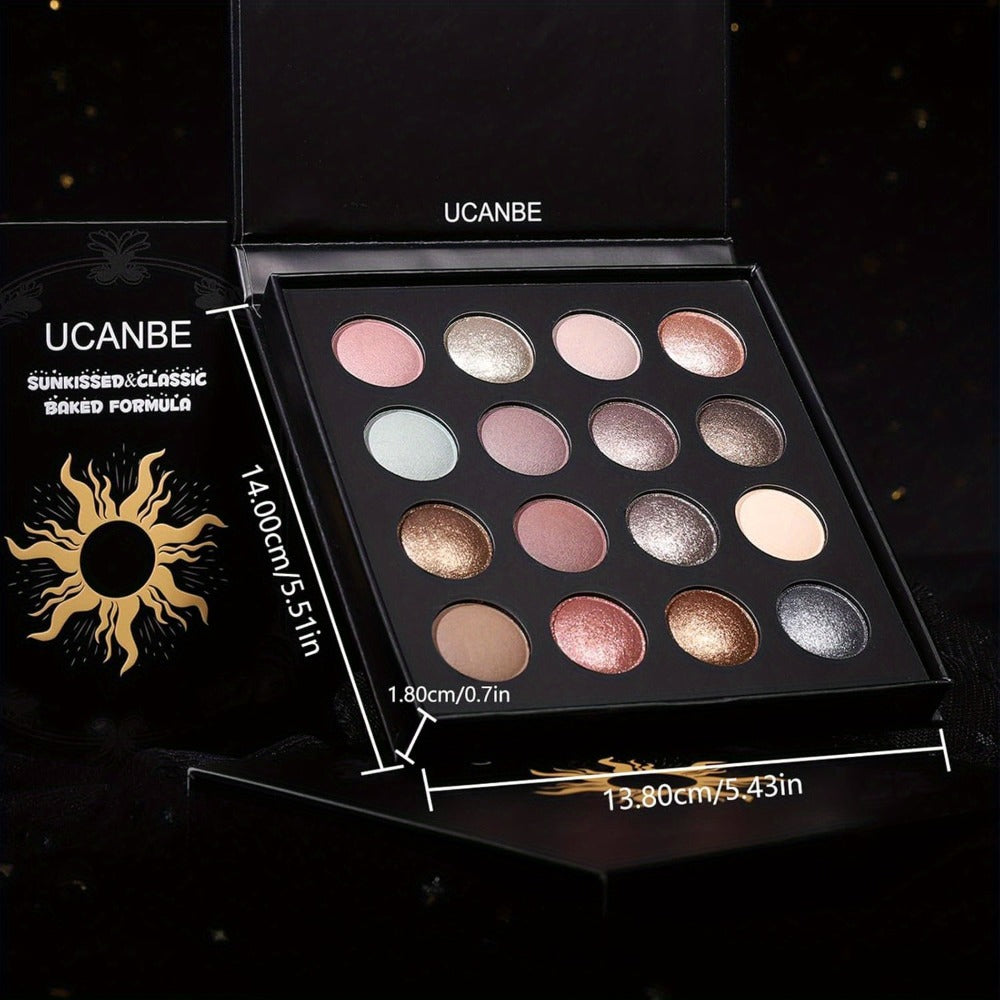 16-Color Eyeshadow Palette with 15 Brushes Complete Kit — Baked Matte Shimmer Metallic High Pigment Waterproof Long-Lasting Nude Coral Tones Eye Makeup Set for Women & Girls - product image 4