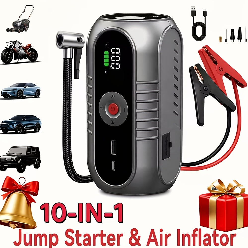 5-in-1/10IN1 Portable Car Battery Jump Starter With Tire Inflator 12V Fast Start, Battery Boost, USB I/O, LED Emergency Light, Reliable Power - product image 9