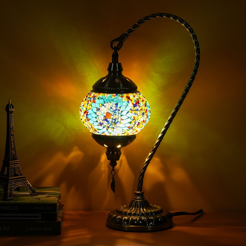 Mosaic Table Lamp Turkish Moroccan Style Handmade Swan Neck Glass Bedside Lamp 3 Color Modes LED Bulb Included Metal Base for Bedroom Living Room - product image 10