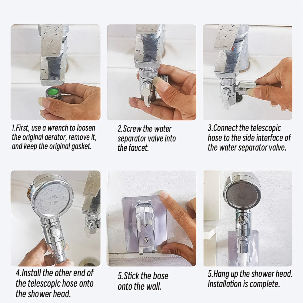Handheld Shower Head Kit with Hose Bracket Diverter Faucet Adapter High Pressure Portable Shampoo Spray Set for Bathroom Sink Hair Washing Travel - product image 8