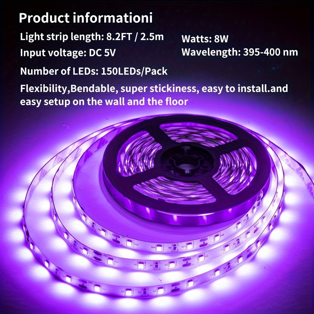 UV Black Light Bars & Strips 8-Piece Set – 385-400nm USB Powered 5V LED Blacklight for Glow Party, Halloween, Neon Party, Body Paint & Fluorescent Art (4x32cm + 4x250cm) - product image 4