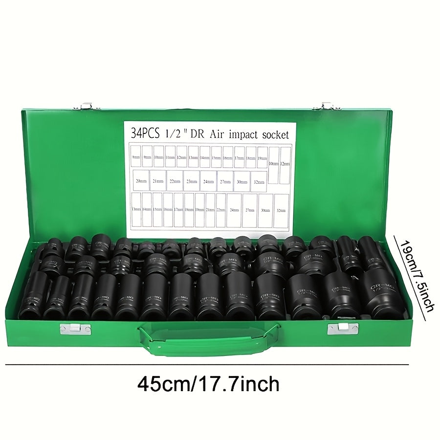 34pcs Impact Socket Set with 1/2" Drive Or 53pcs Tool Set Or 50pcs Impact Socket Set with 3/8" Drive, SAE (5/16" to 3/4") and Metric (8 to 22mm) Sizes, 6-point - product image 9