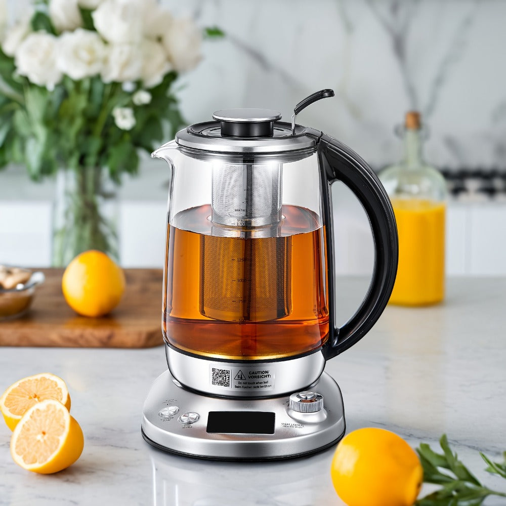 Electric Tea Kettle with 9 Temperature Control Presets – 1.7L Borosilicate Glass Kettle, 1200W, Removable Infuser, 2-Hour Keep Warm, Stainless Steel Hot Water & Tea Pot for Home &  - product image