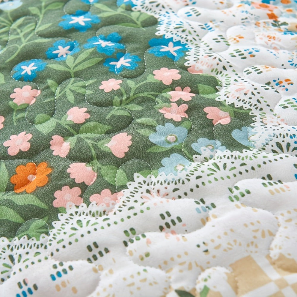 Quilt Set 2 3 Piece Lightweight Floral Patchwork Coverlet Bedding Set with Pillow Shams, Boho Quilted Bedspread for Twin Full Queen King, All Season Soft Cozy Bed Cover Green Blue  - product image 10