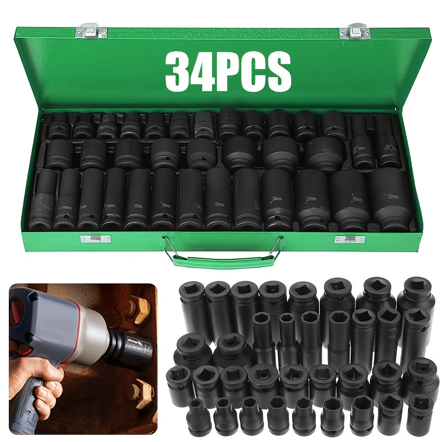 34pcs Impact Socket Set with 1/2" Drive Or 53pcs Tool Set Or 50pcs Impact Socket Set with 3/8" Drive, SAE (5/16" to 3/4") and Metric (8 to 22mm) Sizes, 6-point - product image 11