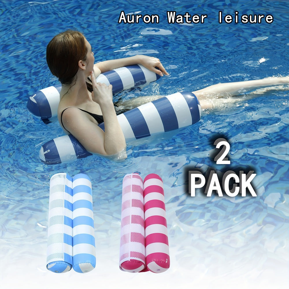 4-in-1 Inflatable Pool Float Hammock 2-Pack for Adults | Floating Bed, Lounge Chair, Drifter & Saddle, Striped Water Hammock for Swimming Pool Lake Beach - product image 2