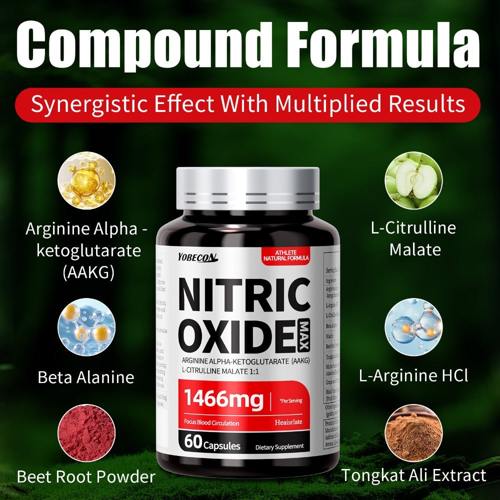 Nitric Oxide Supplement 1466mg with L-Arginine, L-Citrulline & Beet Root — Boosts Blood Flow, Muscle Pump, Endurance & Athletic Performance | Pre-Workout Capsules for Men & Women | - product image 11