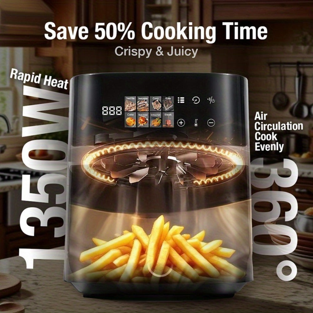 Air Fryer 8-in-1 with LED Touchscreen, 6QT Large Capacity Electric Hot Air Oven, 1350W 360° Hot Air Circulation, Non-Stick Fry Basket, Heat-Insulated Handles, 8 Cooking Presets for - product image 3