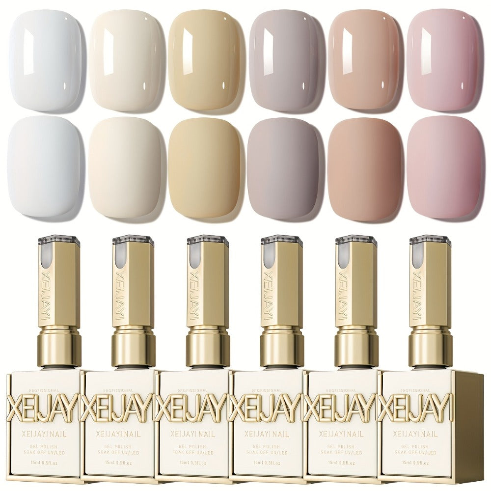 Gel Nail Polish Set 6 Colors White Shades Gentle White Collection - Milk Tea Cherry Blossom Pink Soak Off UV LED Long Lasting Spring Summer Nail Art Gel Polish for Women Salon Home - product image