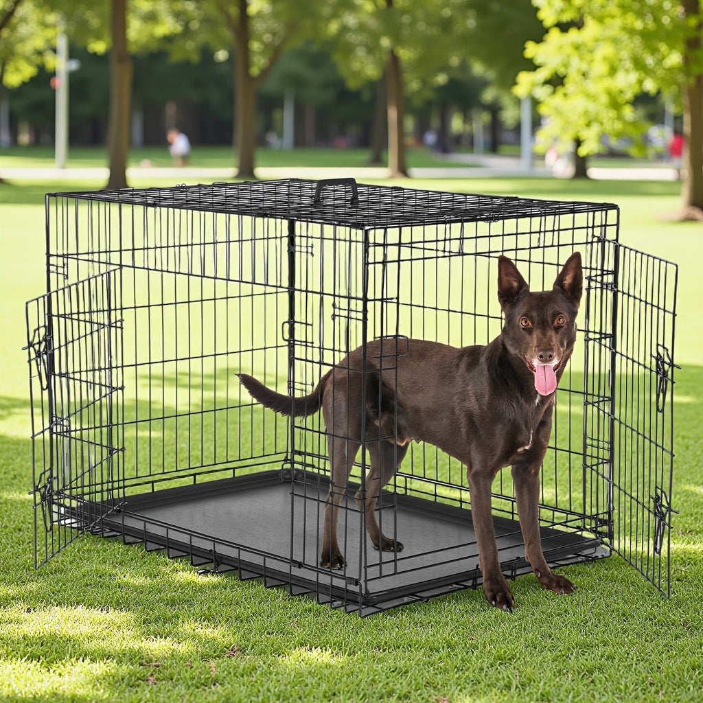 36 Inch Carry-along Reinforced Kennel for Indoor & Outdoor Use | Folding Metal Dog Crate with Divider & Removable Tray - product image 3
