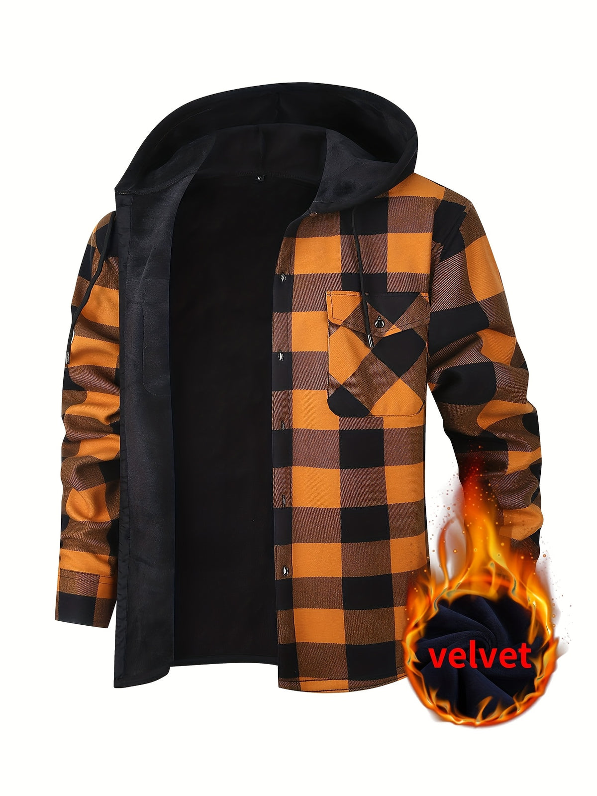 Men's Hooded Plaid Shirt Jacket with Flannel Lining - Thickened Winter, Button Front, Black/White/Gray/Beige Plaid, Euro/American Sizing, Casual Outdoor - product image 20