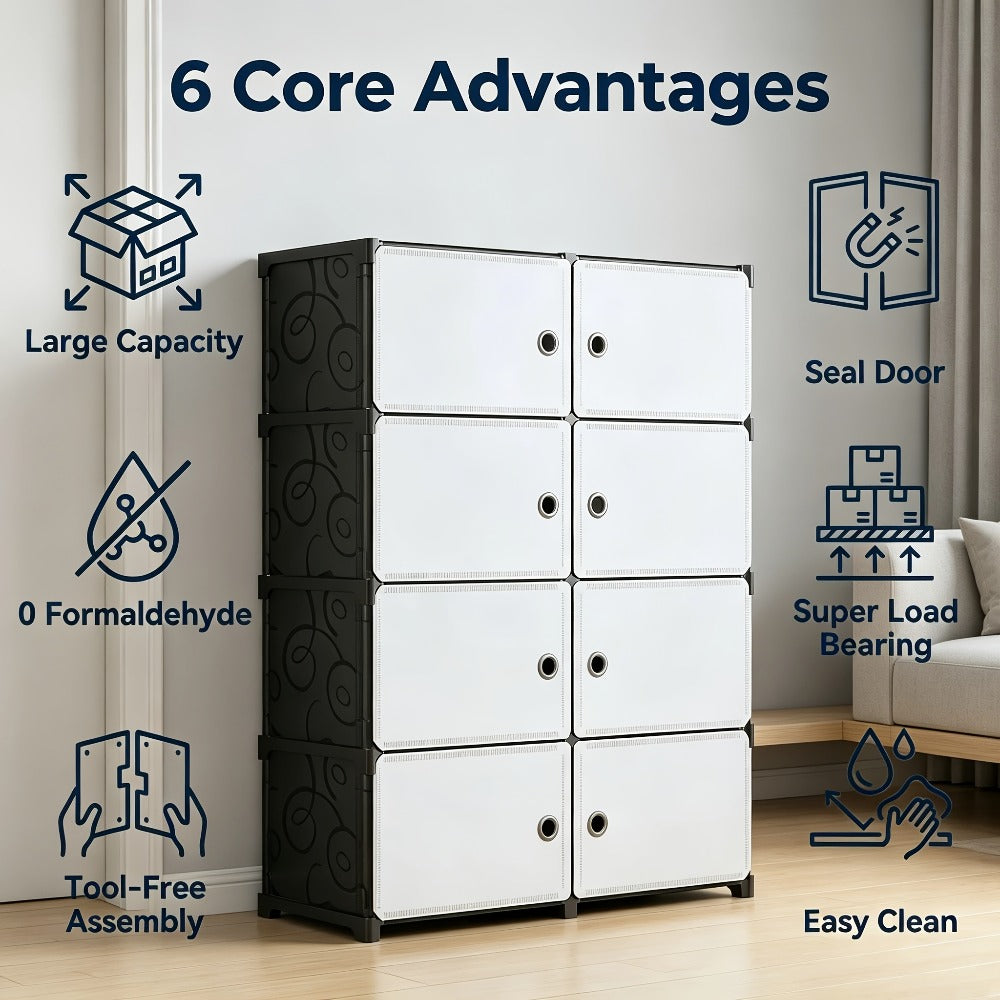 Modular Storage Cabinet with Magnetic Door, 3-Tier & 4-Tier Closet Organizer, Large Capacity Wardrobe Storage Unit, Dust-Proof Odor-Free Stackable Shelves, Easy Assembly for Bedroo - product image 2