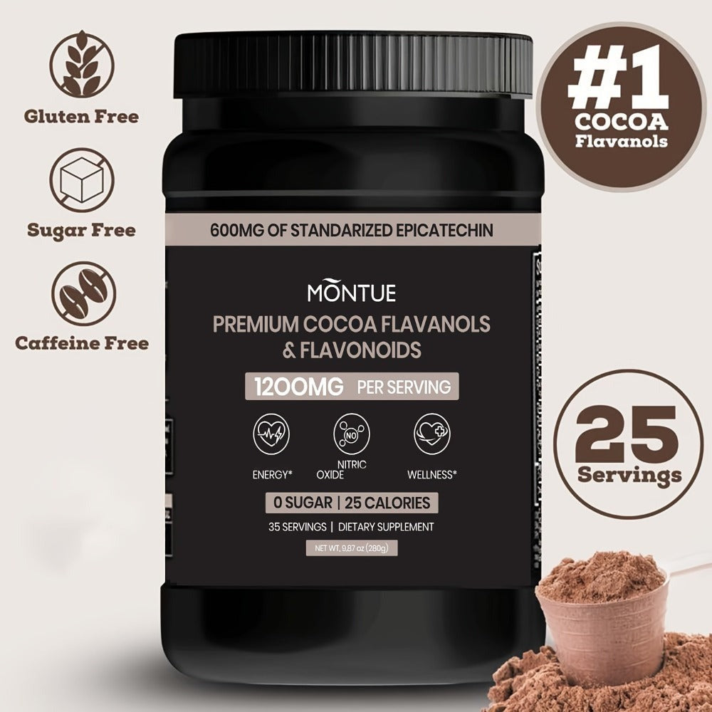 High Flavanol Cocoa Powder 1200mg Per Serving – Cocoa Flavanols & Epicatechin – Unsweetened Dark Chocolate Cacao Powder for Baking, Coffee, Smoothies & Instant Drinks – Rich Intens - product image