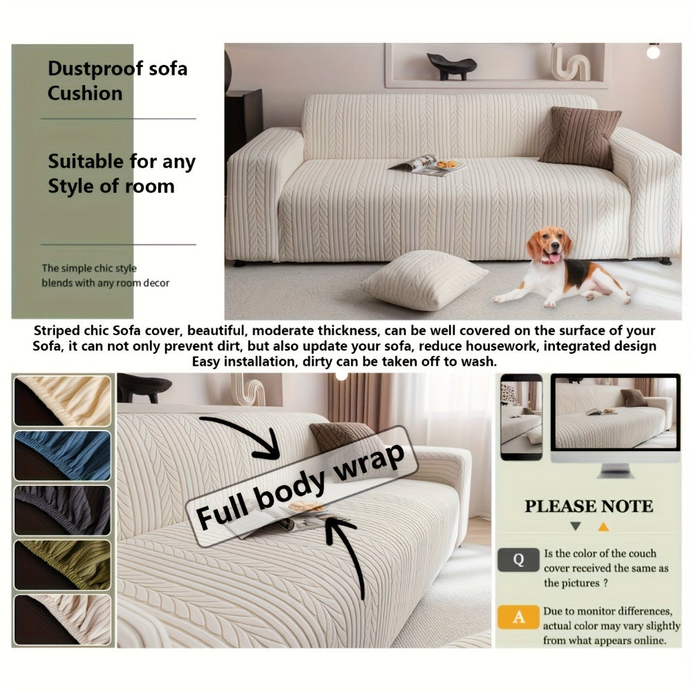 Sofa Cover Stretchy Washable Slipcover for 1 2 3 4 Seater Couch, Zigzag Textured Fabric, Scratch Slip Resistant Furniture Protector, Cream White Light Grey Dark Gray Coffee Brown - product image 8