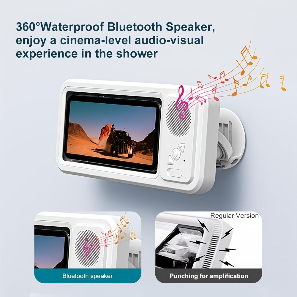Shower Speaker, 2026 New Shower Phone Holder, Wireless Wireless Speaker - IPX5 Rating, 360-Degree Rotating Visible Shower Phone Mount, Suitable for Bathroom Tubs, Kitchen Walls, Mirrors