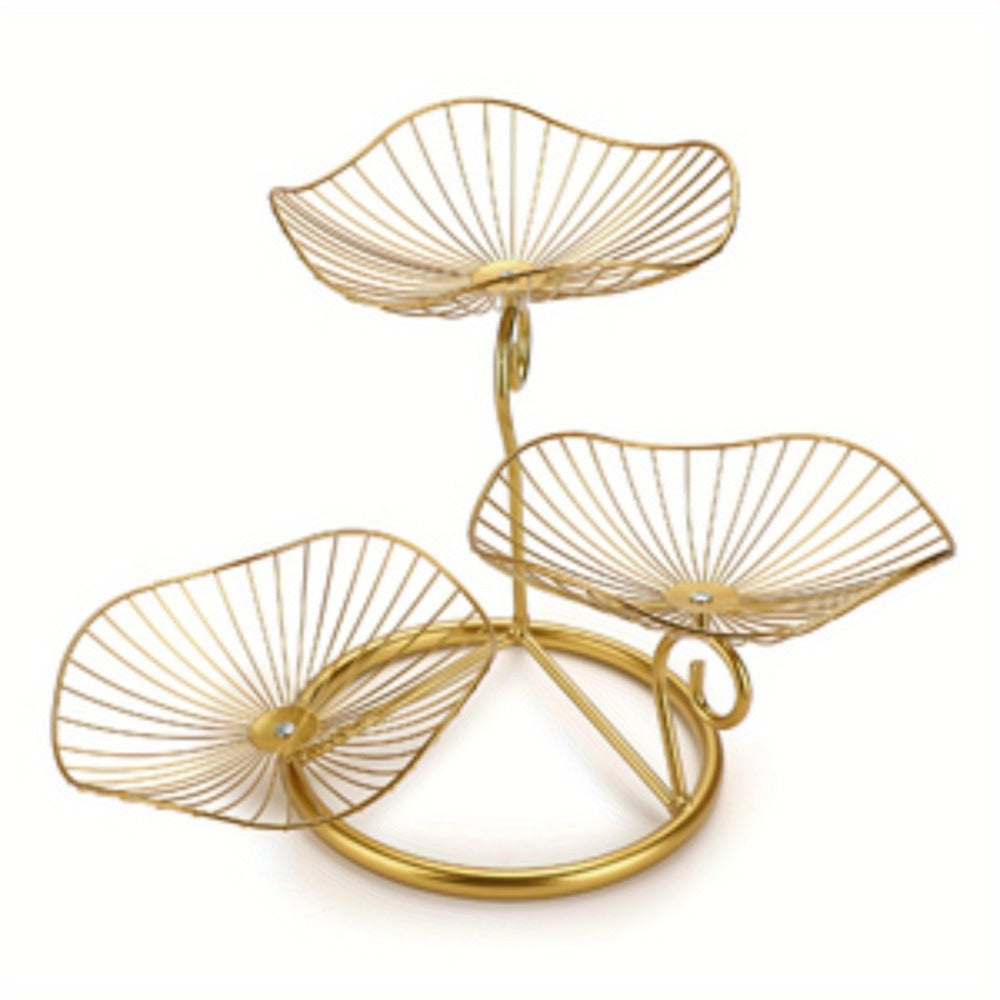 Fruit Basket Stand 3-Tier Decorative Iron Metal Wire Fruit Bowl with Lotus Leaf Design, Countertop Holder for Fruits Vegetables Bread Snacks, Modern Home Kitchen Table Centerpiece  - product image 13