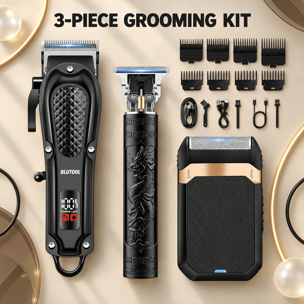 Professional Cordless Hair Clippers, Trimmers & Electric Shaver Set for Men - LCD Display, Barber-Grade, Ideal for Home & Travel, Perfect Father's Day/Birthday/Christmas Gift