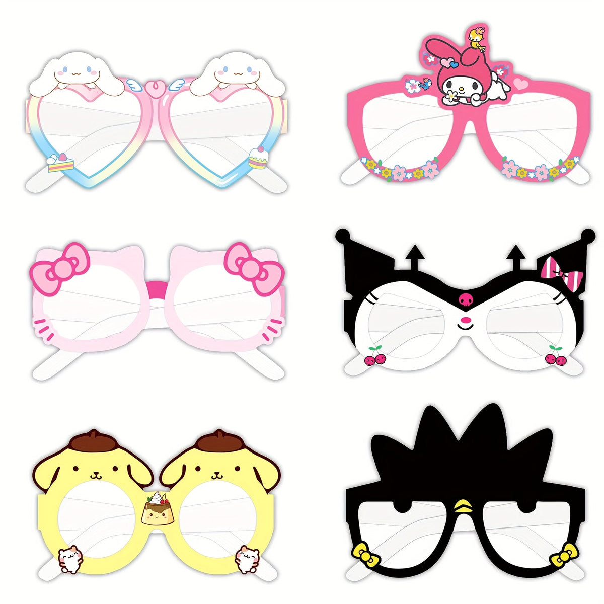 Licensed Paper Party Eyewear for Birthday Party Favors, Holiday Celebrations, Kawaii Themed Events & Seasonal Decor | Sanrio Photo Booth Glasses Props 12 Pcs Hello Kitty Kuromi My Melody Cinnamoroll Gudetama