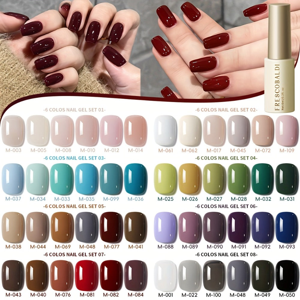 Solid Color Gel Nail Polish Set 6pcs Self-Leveling Soak-Off UV LED High Gloss Chip-Resistant – Popular Salon Shades for Daily Manicure, 8 Color Palettes Available, Nail Art Gift fo - product image 2