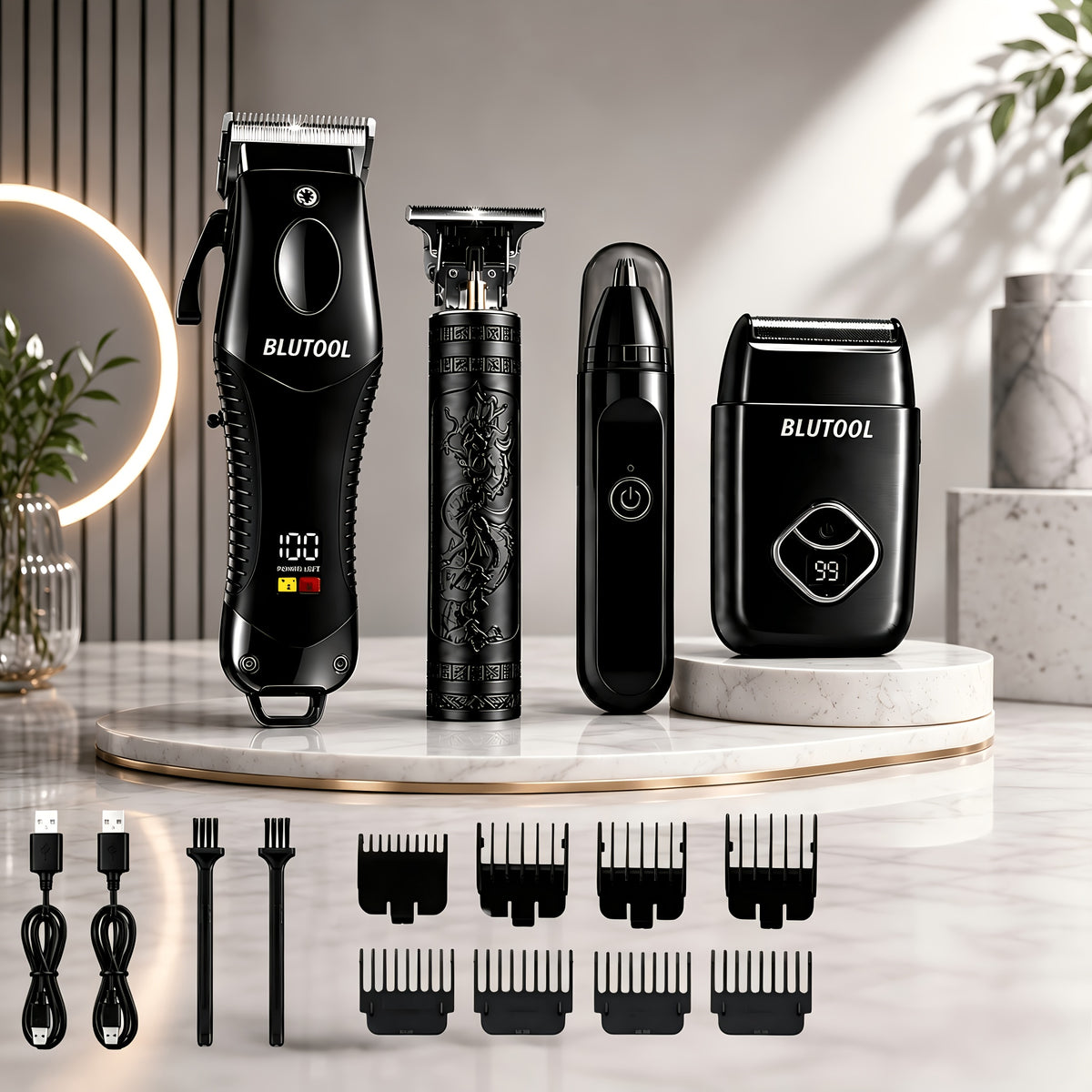 Rechargeable Electric Grooming Kit, Equipped with An LCD Battery Display, This Set Is An Essential Companion for Use At Home, While Traveling, or In The Car-making It The Perfect Gift for Husbands