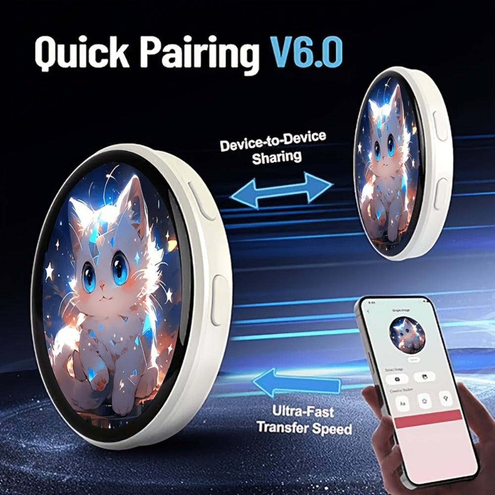 Electronic Anime Badge with Display Screen – Dynamic Touch, High Frame Rate, 600mAh Battery, Bluetooth 6.0 & USB Magnetic Charging – Black White Purple – Digital Brooch for Cosplay, Concerts & Anime Fans