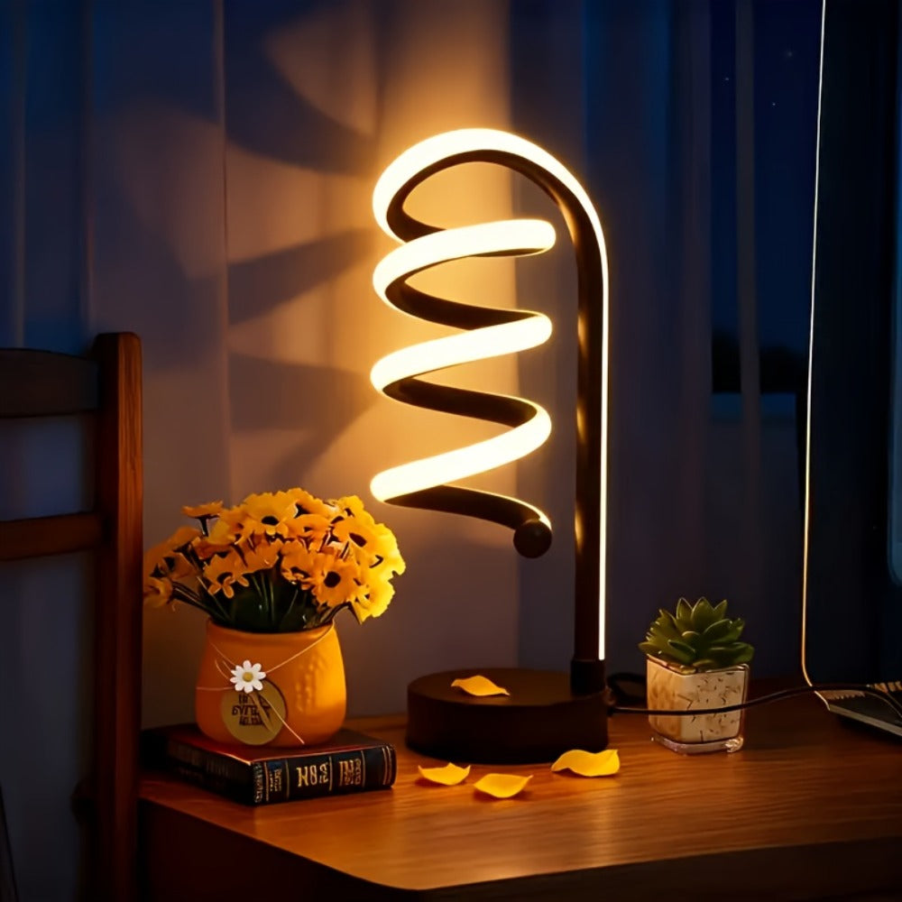 Dimmable Spiral Table Lamp with Touch Control & USB-C Charging Port, 3-Way Brightness Bedside Nightstand Lamp, Modern Minimalist LED Desk Lamp for Bedroom Living Room, Black & Whit - product image 9