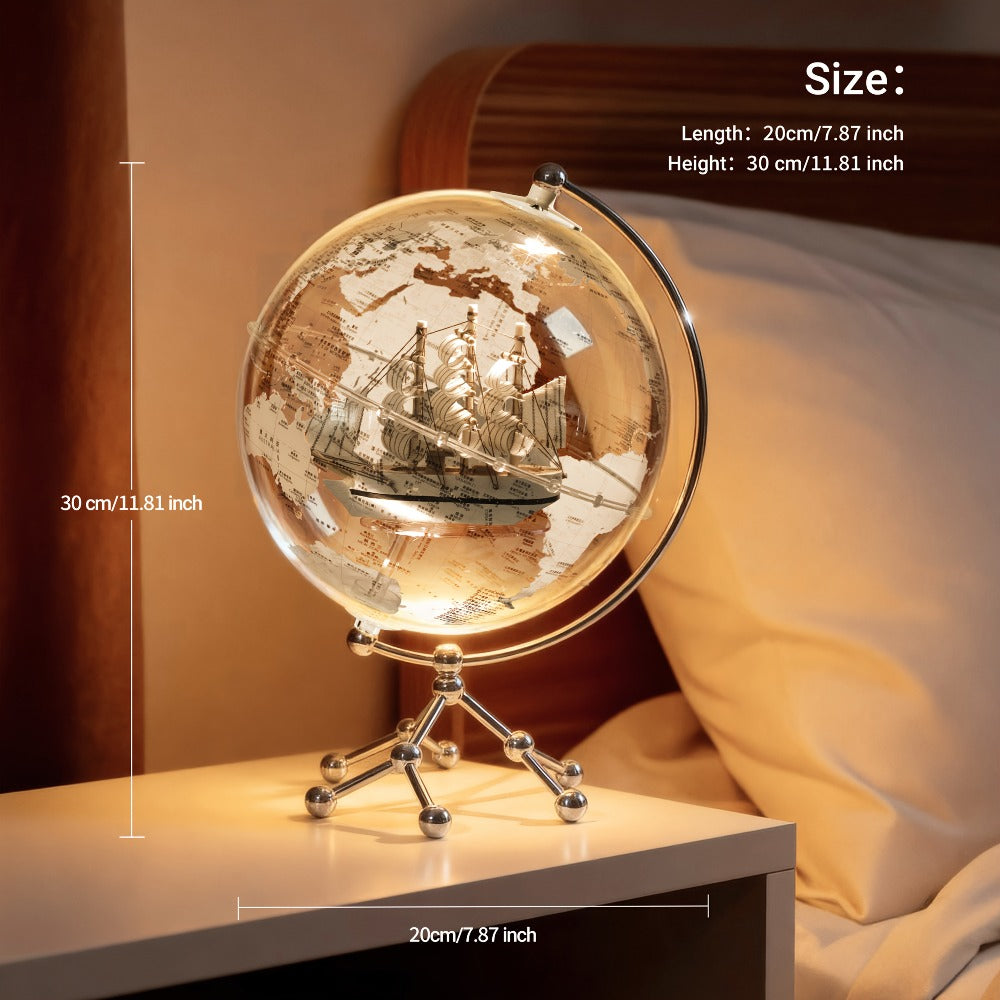 LED Lighted Globe for Kids & Adults 7.87 Inch Clear Acrylic Earth Globe Warm White Light Metal Stand Detailed World Map – Geography STEM Gift – Desktop Bookshelf Home Office Decor