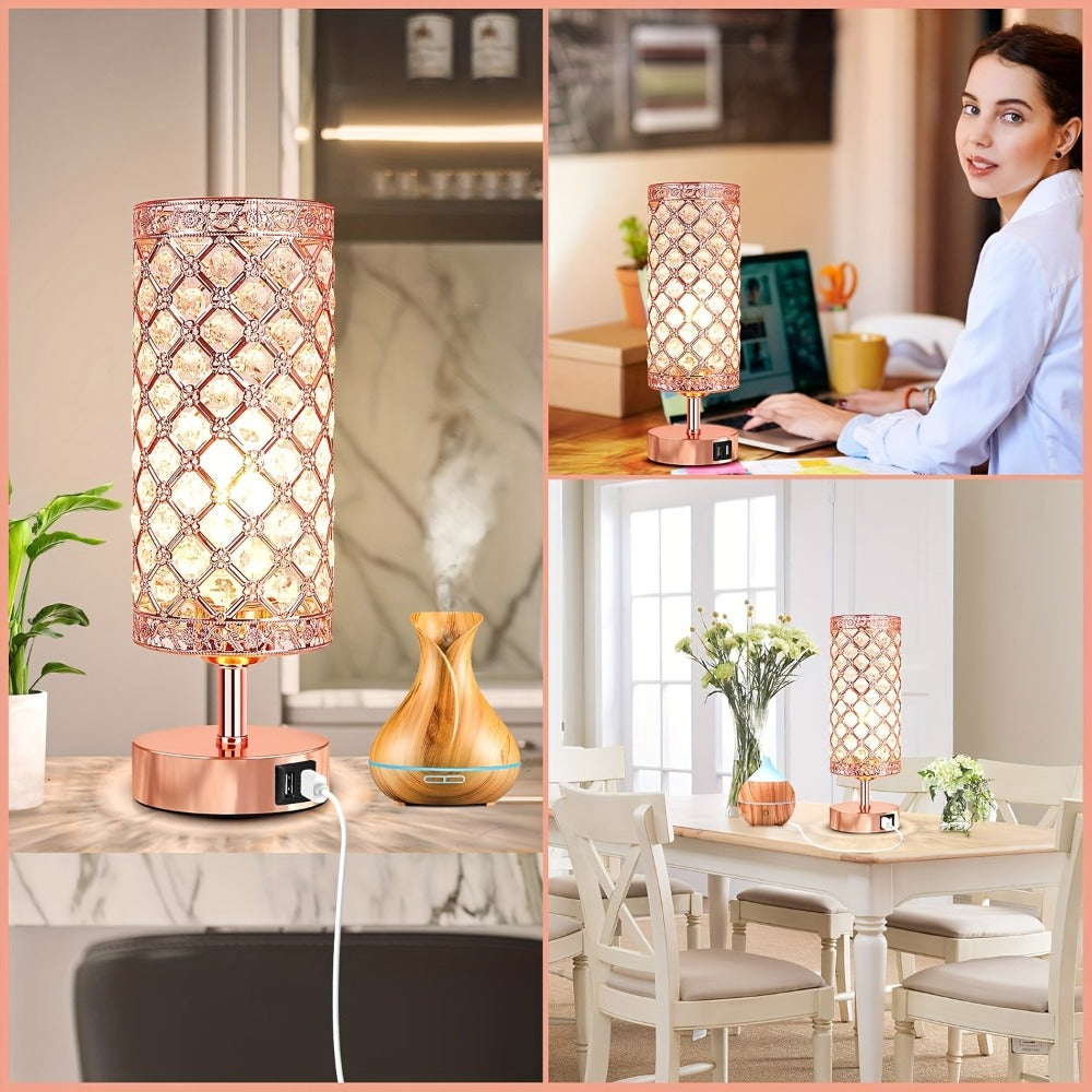 Crystal Bedside Table Lamp with Touch Control & 2 USB Charging Ports, 3-Way Dimmable Nightstand Lamp with Decorative Crystal Base, LED Bulb Included, for Bedroom Living Room Office - product image 6