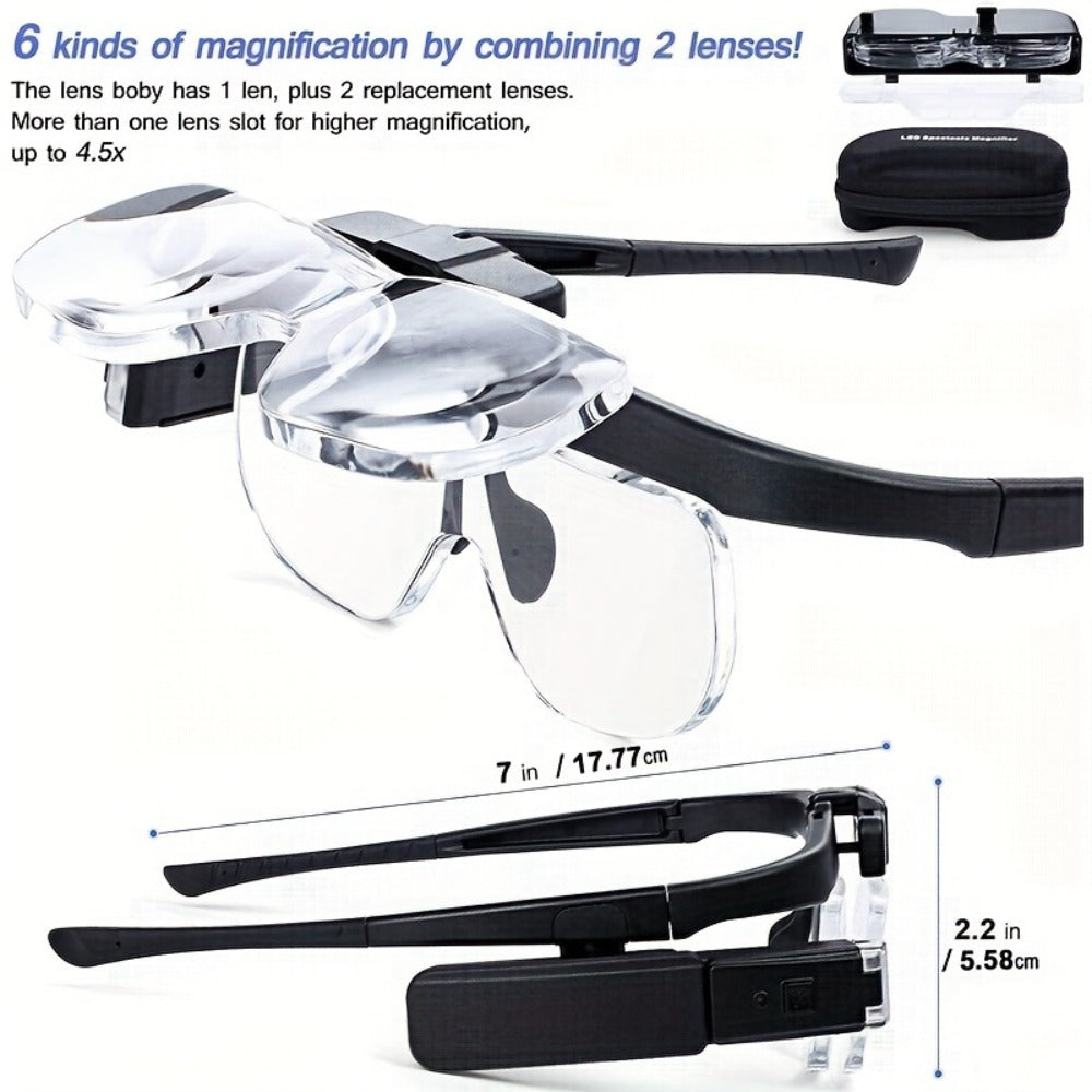 Headband Magnifier with LED Light Hands Free Illuminated Head Magnifying Glass Up to 4.5X Dual Lens Slots for Reading Jewelry Making Watch Repair Soldering Close Up Work - product image 3
