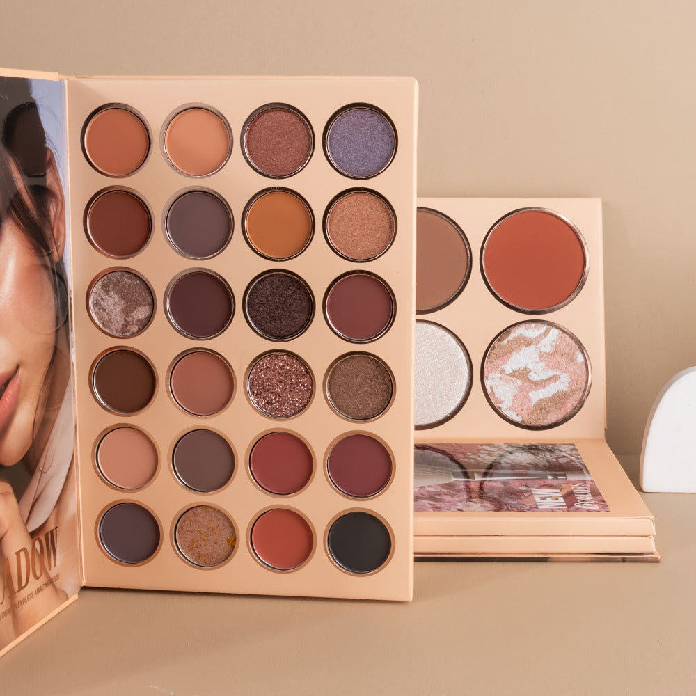 3-in-1 Eyeshadow Blush Highlighter Palette Loose Powder Book-Style Folding Compact Moisturizing Buildable Pigment Luminous Finish for Daily Glam Travel Gift Women - product image 4