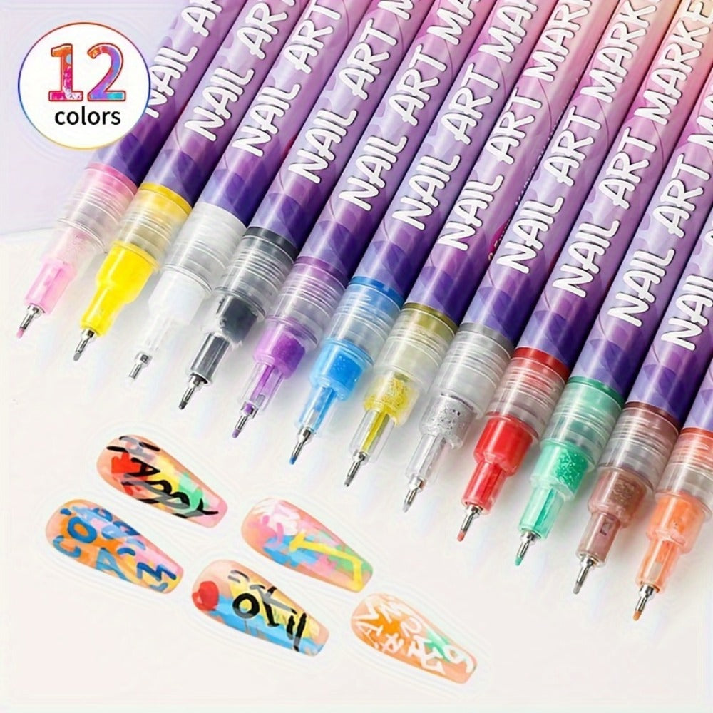 Acrylic Nail Art Pen Set 12 Colors 3D Doodle & Dot Stitching Pens – Quick Drying Precision Fine Tip for Professional Home Salon Nail Design, Long Lasting Vibrant Pigment - product image 6