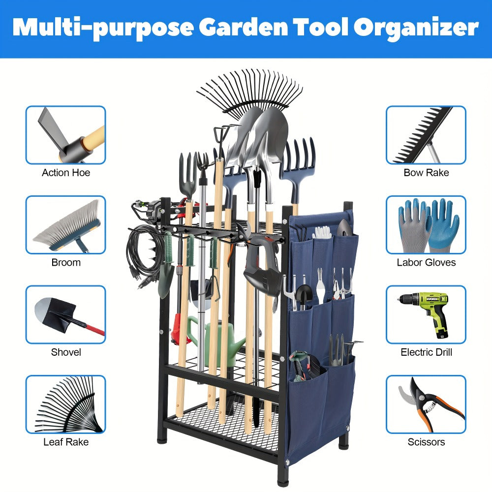 Tool Storage Rack with Storage Bag – Metal Yard Tool Organizer for Garage Holds 35 Long-Handled Tools, Broom, Shovel, Rake Stand Holder, Heavy Duty Freestanding Garden Tool Rack fo - product image 7