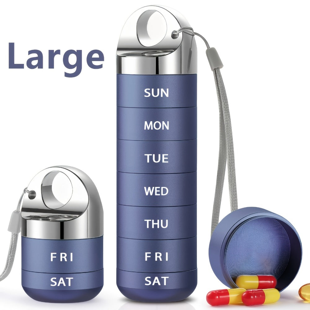 Weekly Pill Organizer Waterproof, Large Aluminum Alloy 7-Day Pill Box for Medications Vitamins Supplements, Portable Travel Pill Case, Blue Black Pink Gray Purple - product image 2