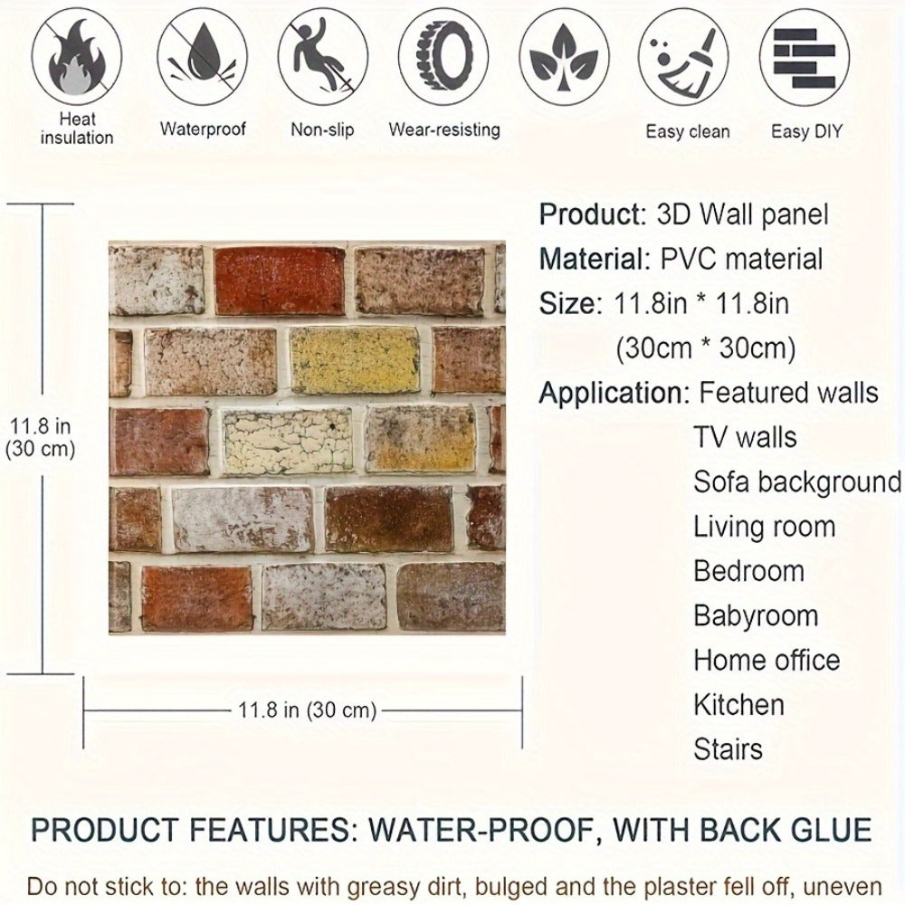 Peel and Stick Tile Stickers 20pcs Vintage Brick Pattern Self-Adhesive Waterproof Wall Tiles for Kitchen Bathroom Toilet – Removable Oil-Proof Backsplash Wall Art Decor - product image 4