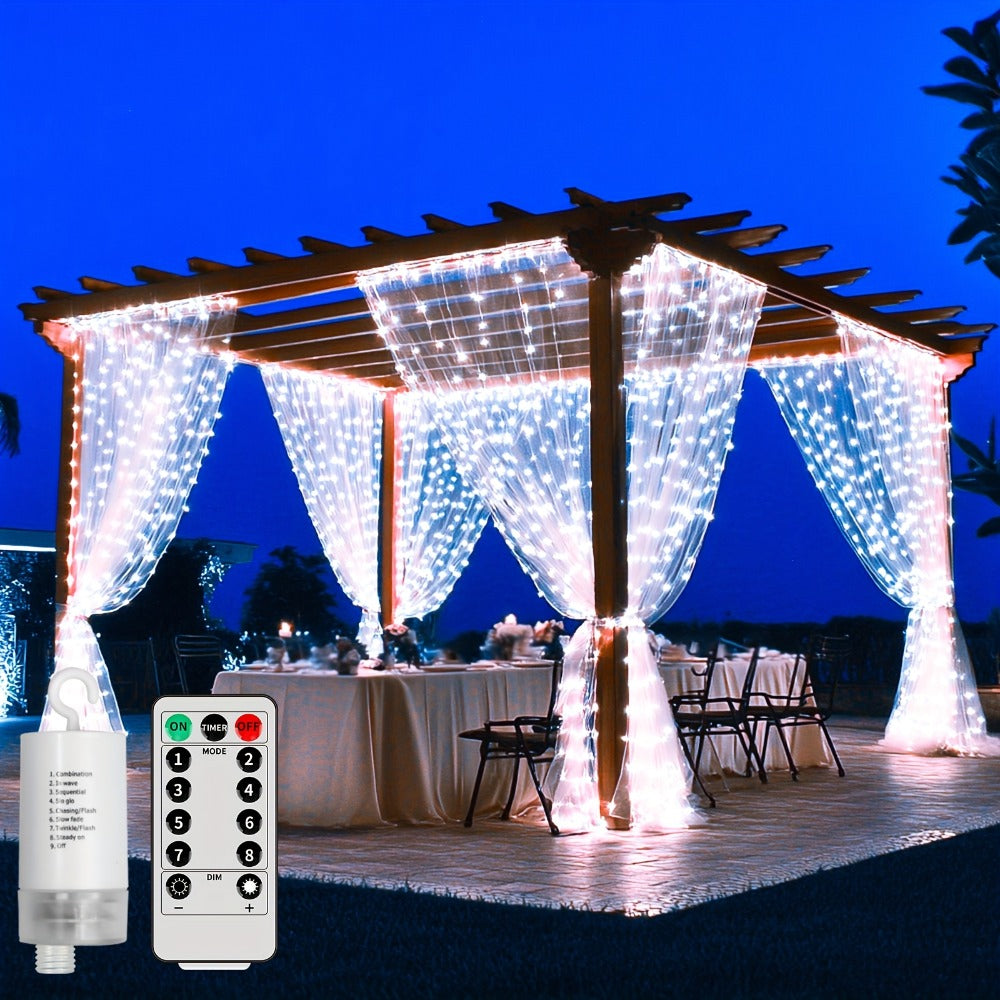 Curtain Lights for Gazebo Outdoor, 330 LED 10ft x 10ft Waterfall Fairy Lights Battery Operated with Remote, IP65 Waterproof Hanging String Lights with 8 Modes for Bedroom Porch Pat - product image 2